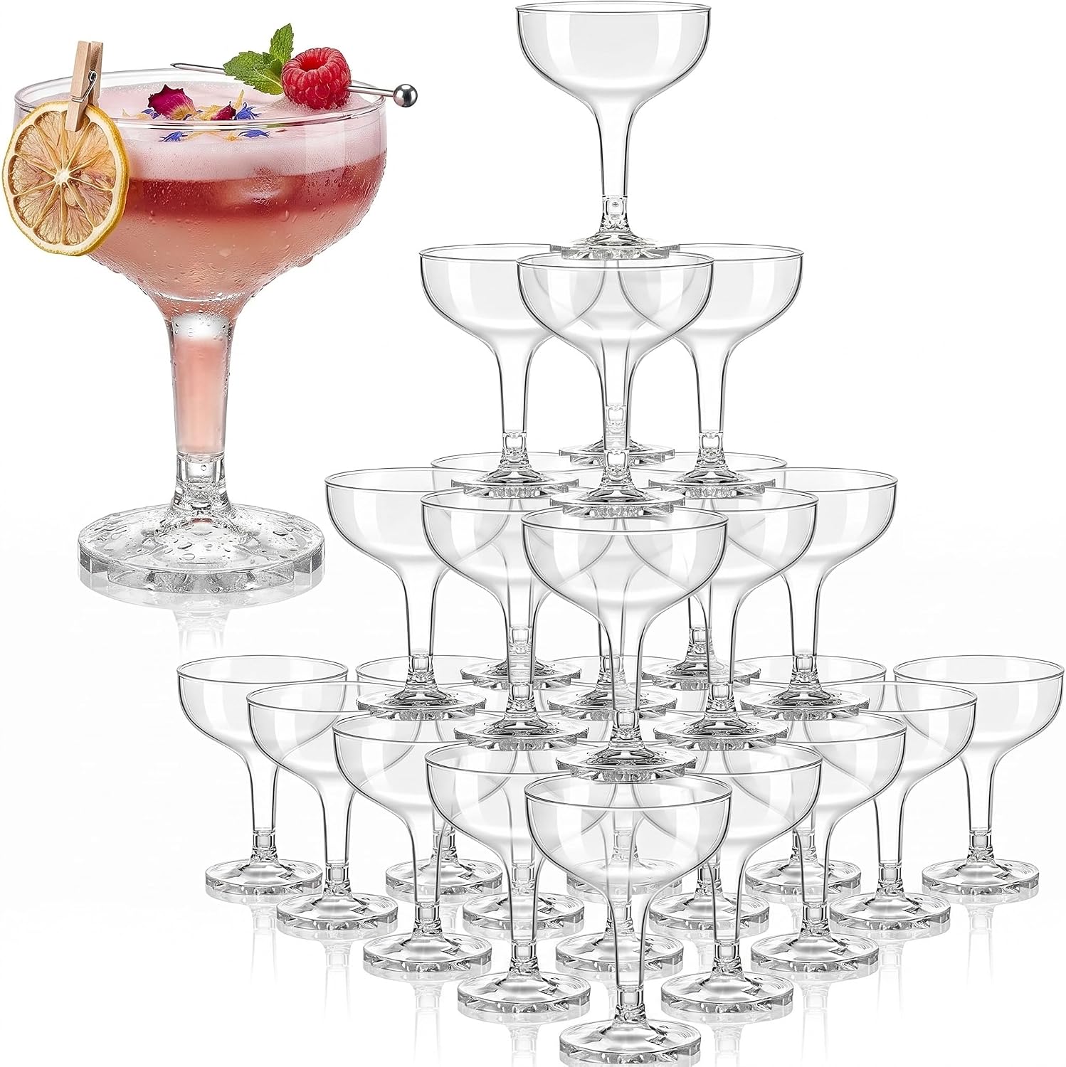 Champagne Tower Set - 4-Tier Plastic Champagne Tower 5oz Disposable
