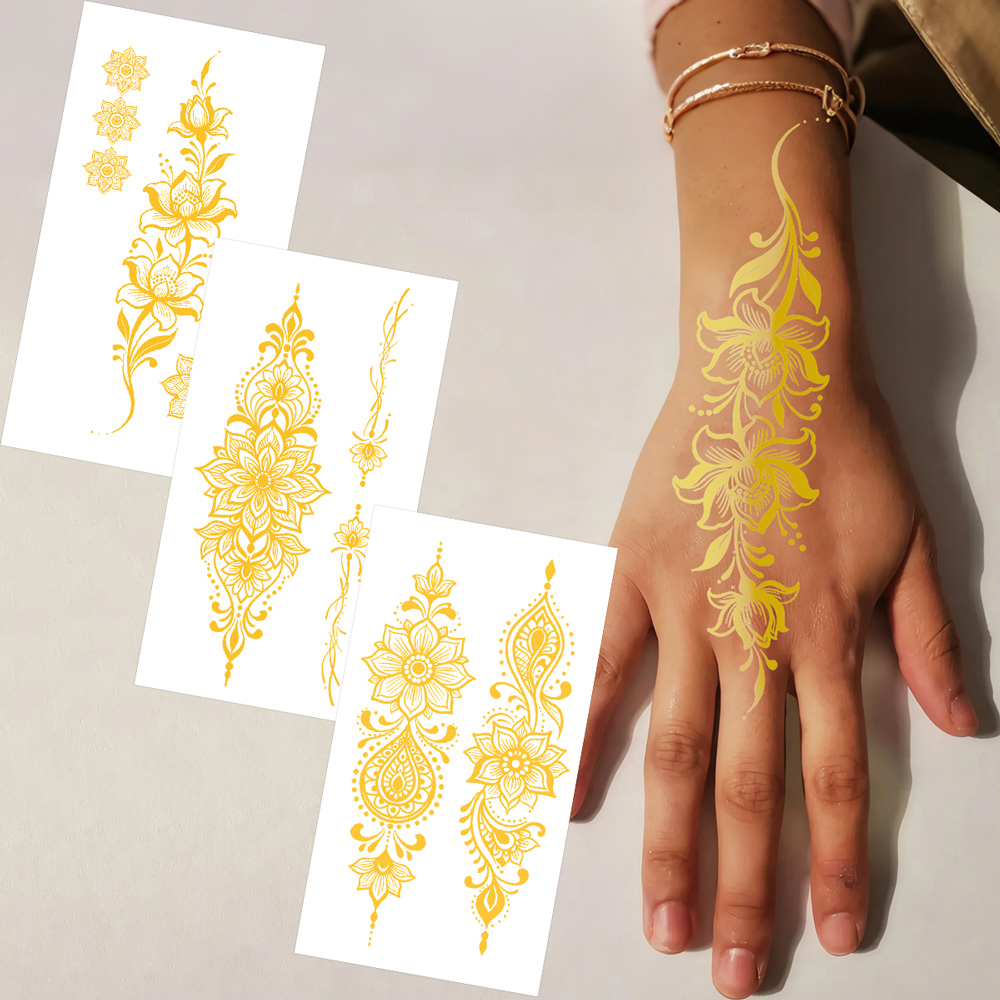 Wedding Sutra - 1pc Metallic Flower Tattoo Stickers for