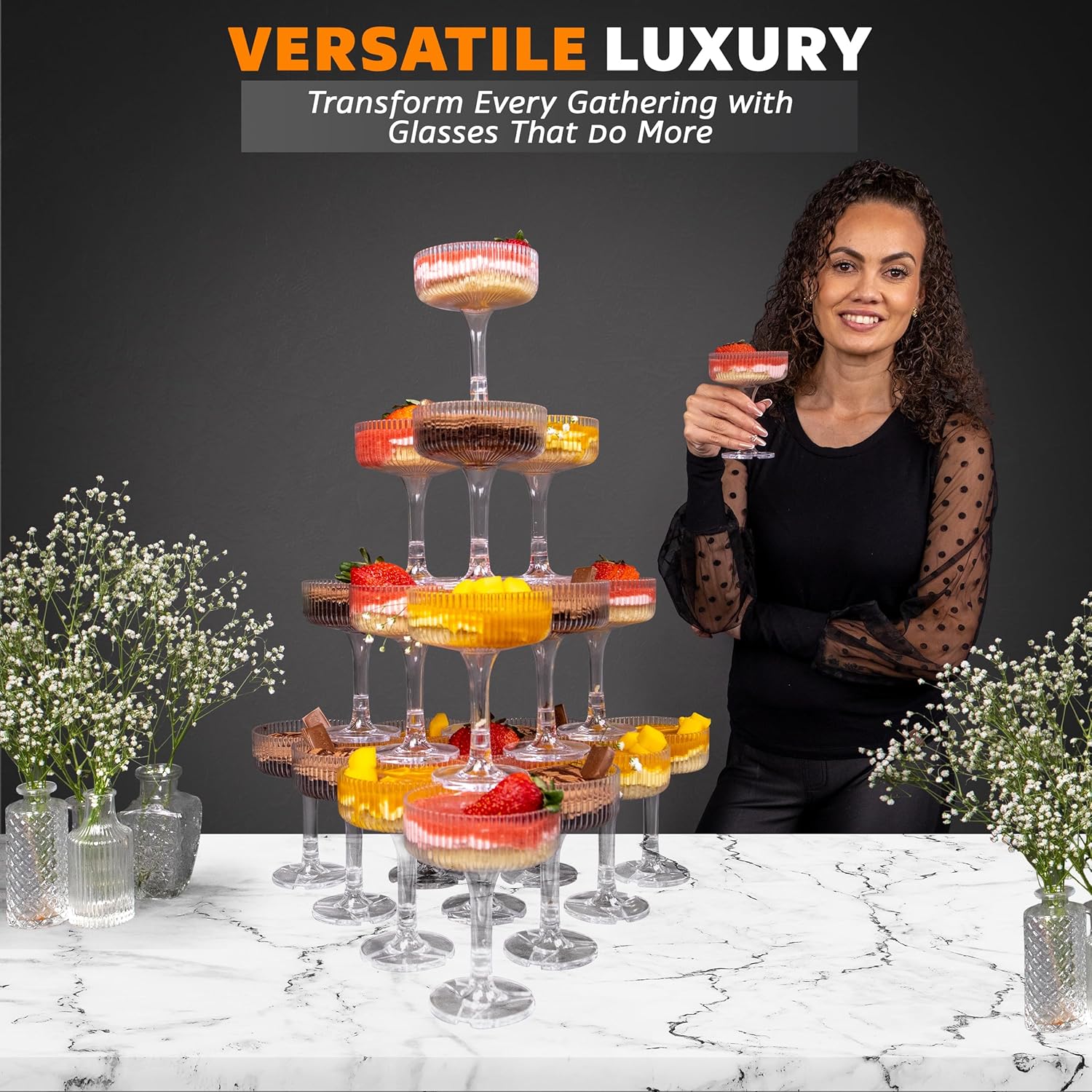 20-60PCS ACRYLIC Champagne Tow - Champagne Tower Set ulasan dan harga